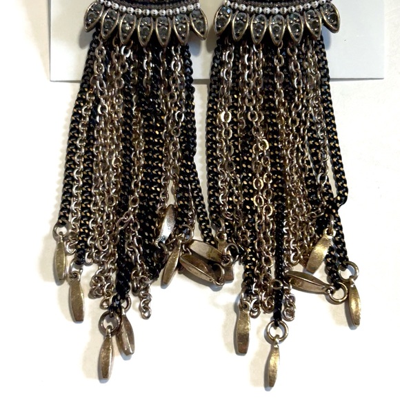 Rhinestone Black and Silver Tone Dangling Chandelier Earrings Statement Sparkly - Picture 5 of 6